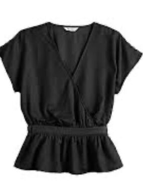 Nine West Black Wrap-Style Peplum Blouse